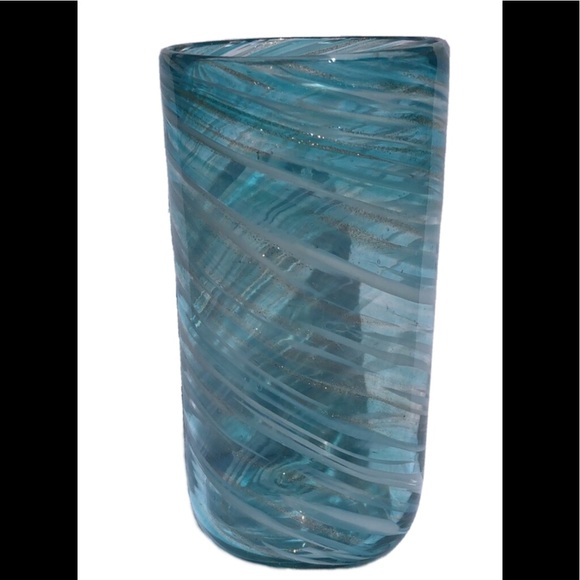 Teal and metallic swirl handblown Glass Vase Decor - Picture 2 of 6